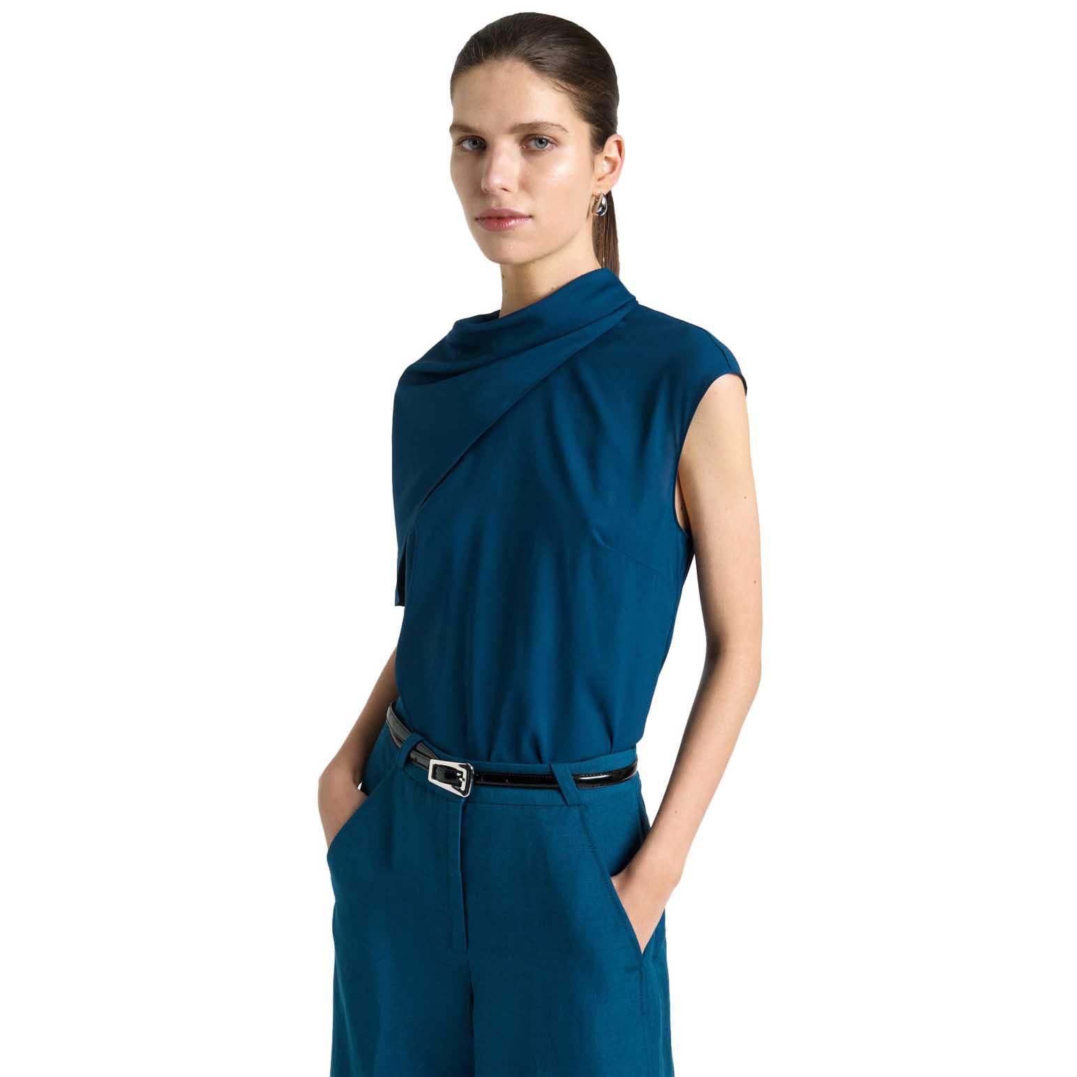 Cue Stretch Viscose Scarf Tipped Sleeve Top